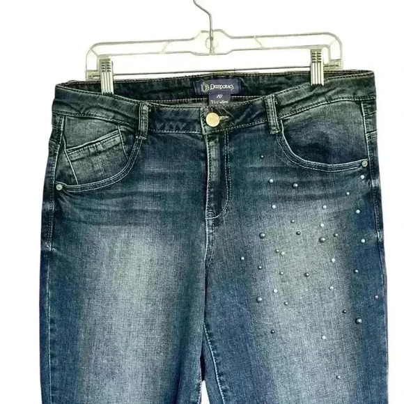 Democracy Flex-ellent Raw Hem Cropped Jeans Medium Wash Pearl Accents Women’s 10 - Picture 3 of 10